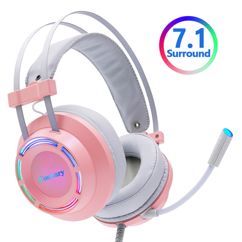 Pink Headphones Gaming Headset Wired with Microphone Professional Gamer 7.1 Surround Sound RGB Light for PC Computer Xbox One ► Photo 1/6