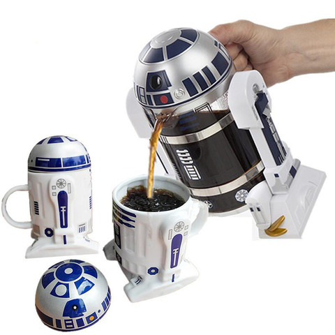 Free Shipping  Aviatic Robot Shape R2D2 Coffee Press Drink Maker Creative Table Ornament 1.0L Coffee Pot Personalized Gift Glass ► Photo 1/6