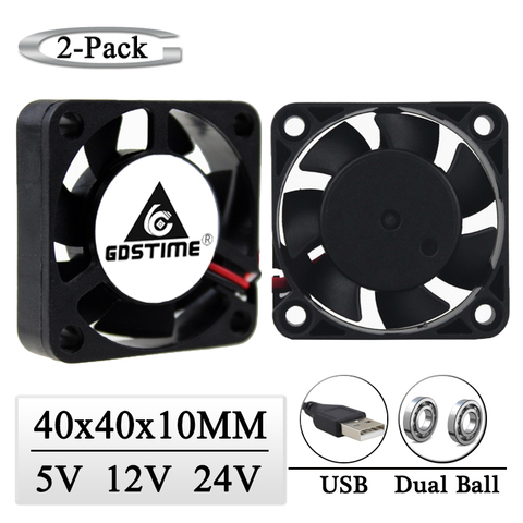 2 Pcs Gdstime 5V 12V 24V 40x40x10mm 40mm Ball Bearing Mini Brushless DC Small Cooling fan 4010 4cm 3D Printer Exhaust Cooler ► Photo 1/6