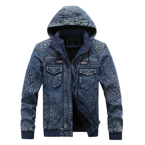 New Fashion Hooded Denim Jakets Men Autumn Winter Fleece Denim Coats Jean Jackets Men Outwear Casual Men Winter Coat with Nood ► Photo 1/6