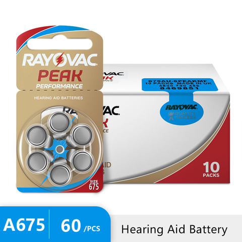 60 PCS NEW Zinc Air 1.45V Rayovac Peak Zinc Air Hearing Aid Batteries 675A A675 675 PR44 Free Shipping! Hearing Aid Battery ► Photo 1/1