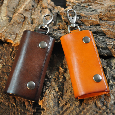 Vintage Tanned Leather Handmade Key Holder Housekeeper Manmade Genuine Leather Key Organizer Keychain Wallet ► Photo 1/6