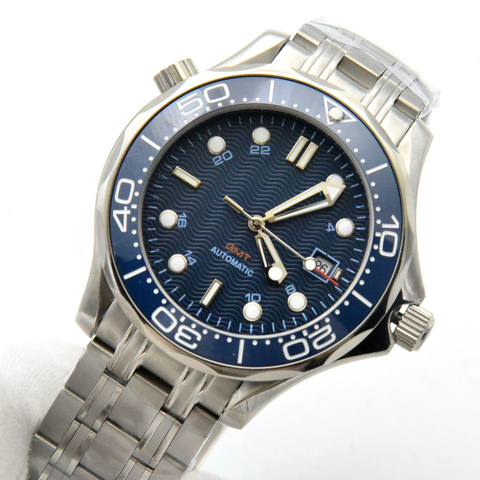 Sterile dial hippocampus 300 series  automatic mechanical watch men's watch steel band dark blue ► Photo 1/6