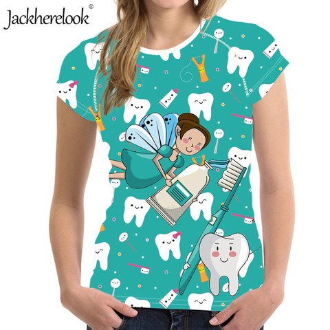 Buy Online Jackherelook Brand Designer Cute Cartoon Dental Tooth Dentist Fairy Print Summer Short Sleeve O Neck Tops Shirts Famale Clothing Alitools