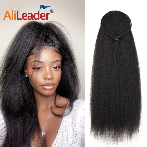 AliLeader Long Afro Puff Ponytail Hair Kinky Natural Hair Synthetic Kinky Straight Drawstring Ponytails With Clip Elastic Band ► Photo 1/6
