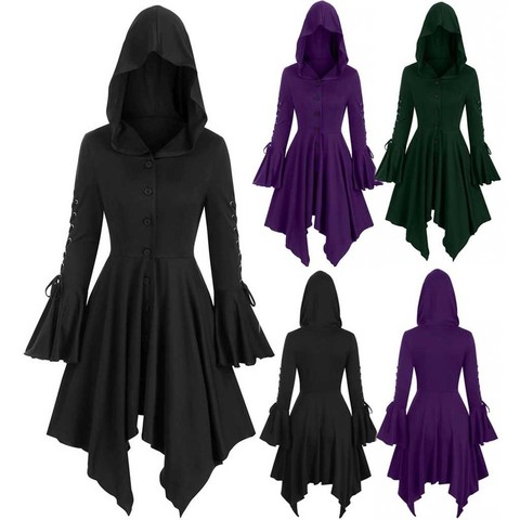 Medieval Renaissance Women Retro Hooded Dress Gothic British Style Cloak Punk Jackets Coat Carnival Party Elf Cosplay Costumes ► Photo 1/6