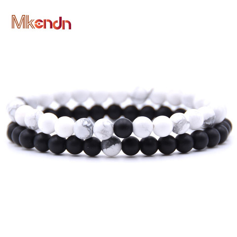 MKENDN Hot 2Pcs/Set Couples Distance Bracelet Classic 6mm Natural Stone White and Black Yin Yang Beaded Bracelets for Men Women ► Photo 1/6