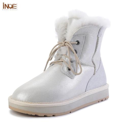 INOE New Sheepskin Leather Natural Fur Lined Winter Boots for Women Fashion Short Snow Boots Waterproof Ankle Winter Shoes White ► Photo 1/6