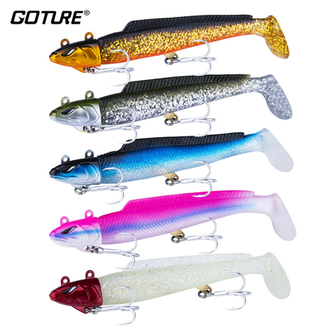 Goture 5pcs/lot Fishing Lure Swimbait Jig Head Rubber Tail Soft Lure Searchbait 21g 28g Silicone Bait 2022 ► Photo 1/6