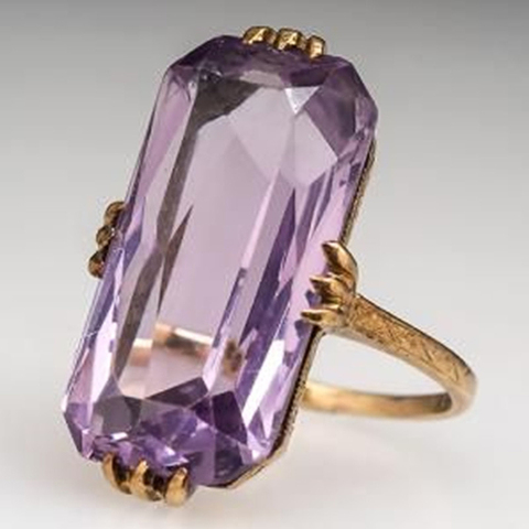 Huitan Long Shape Acrylic Purple Stone Rings for Women Fashion Bridal Wedding Party Ring Elegant Lady Accessories Trendy Jewelry ► Photo 1/1