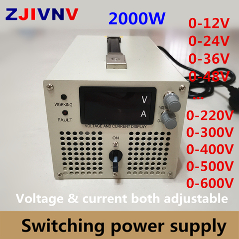 2000w Switching Power Supply 0-12V 24v 36v 48V 60V 70V 80V 90V 110V 220V 300V 400v 600v Adjustable Voltage&current Power Supply ► Photo 1/6