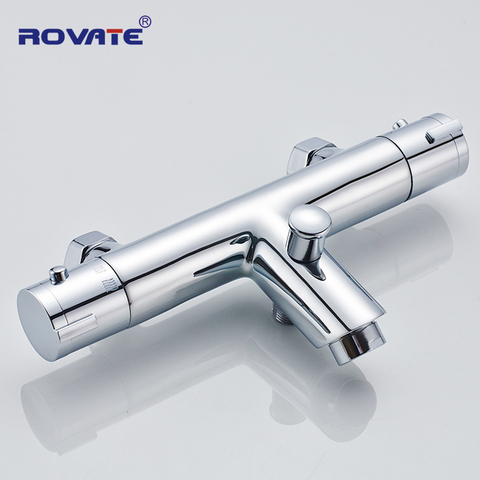 ROVATE Bathtub Shower Faucet Wall Mounted, Dual Handle Auto Thermostat Control Bath Mixer Tap for Bathroom ► Photo 1/6