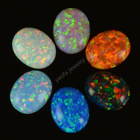 Wholesale Mix Color 2pcs Loose Synthetic Beads Opal Stone Oval Cut Flat Bottom Cabochon 8*10mm For Ring Pendent ► Photo 1/6