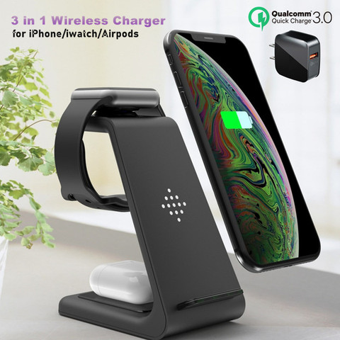 3 in 1 Wireless Charger 10W Fast Charging for iPhone 11 pro/XR/Xs Max Samsung for Apple Watch 5 4 3 Airpods pro with EU Charger ► Photo 1/6