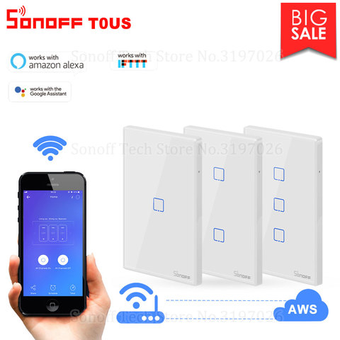 Itead Sonoff T0US 120 Size 1/2/3 gang TX Wall Switches Remote Controlled Wifi Switch With Border Works With Alexa Google Home ► Photo 1/6