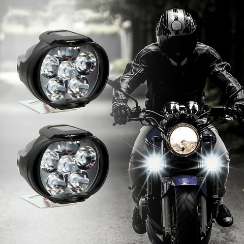 2Pcs 6 LED Motorcycle Headlight Universal Scooter Fog Spotlight 12V  6000K Lights 1200LM Motorcycle work light spotlight 6500K ► Photo 1/6