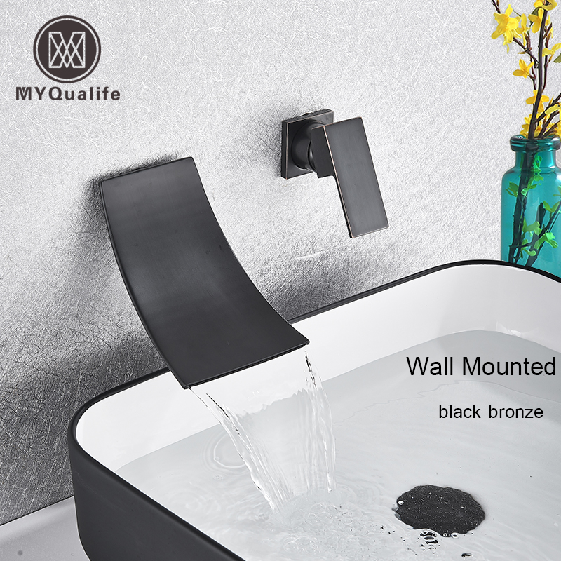 Widespread 3 Hole Wall Mounted Bathroom Basin Faucet Sink Mixer Waterfall Tap 64 