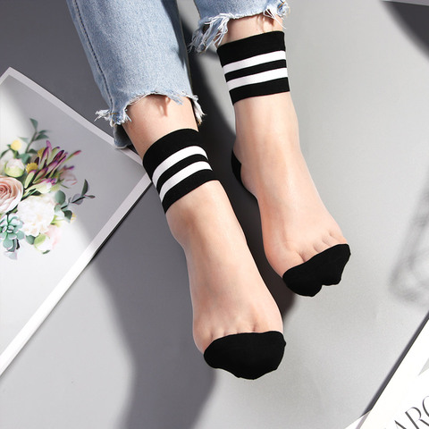 Summer Women Ultrathin Transparent Socks meias Harajuku Striped Crystal Socks Glass Silk Sock Calcetines Mujer ► Photo 1/6