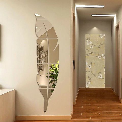 DIY Wall Mirror Sticker Feather Pattern Acrylic Mirror Effect Decoration Wall Sticker Home Decor Mirror Mural 73*18cm ► Photo 1/6