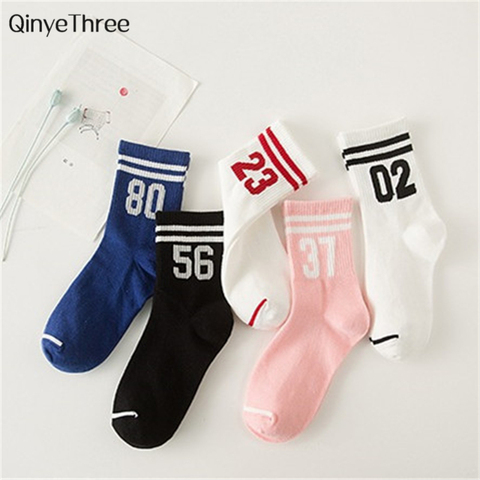 Women cotton socks unisex letter digital number double stripe pattern harajuku sox cool skateboard art hipster sokken dropship ► Photo 1/6