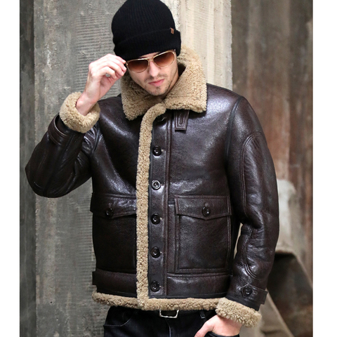 Thicken Real Sheepskin Coat Men Winter Warm Brown Fur Clothing 2022 New Genuine Leather Natural Sheepskin Leather Outwear ► Photo 1/6