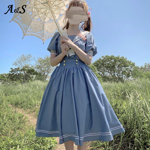 Anbenser Japanese Lolita Sweet Dress Harajuku Sailor Collar Navy Dresses Vintage Bow Kawaii Girls Preppy Style Long Sleeve Dress ► Photo 1/6