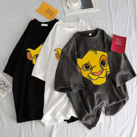 Buy Online Women Aesthetic Harajuku Short Sleeve Cute Shirt O Neck Top Plus Size Women T Shirt Clothing Lion King Cartoon Print T Shirts Alitools