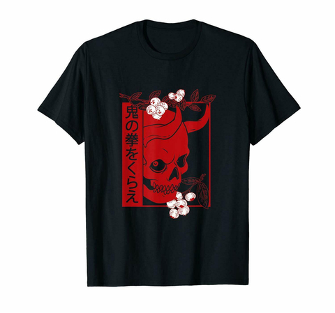 Japanese Demon Art Face Skull Devil Oni Harajuku Aesthetic T-Shirt Summer Men Cotton Tshirt Hip Hop Tees Harajuku Streetwear ► Photo 1/2