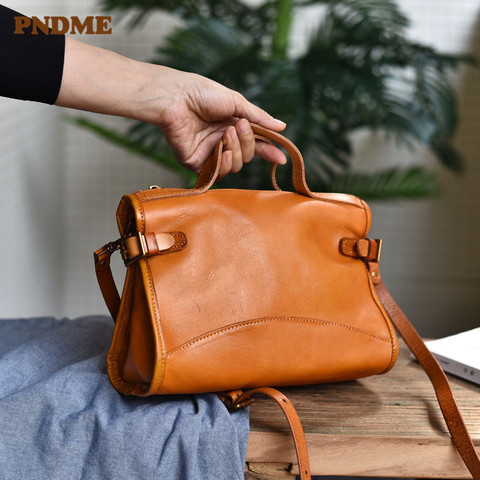 PNDME casual designer genuine leather women's small handbag fashion original luxury real cowhide ladies shoulder messenger bags ► Photo 1/6