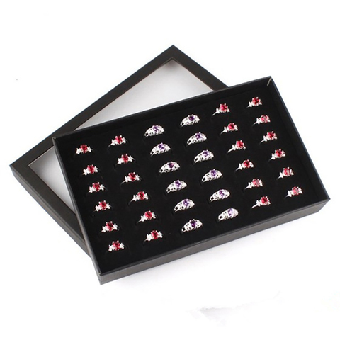 Portable Fashion Transparent 36 Slot Rings Display Stand Metal Earrings Bijoux Storage Box Storage Box Jewelry Display Cabinet ► Photo 1/6