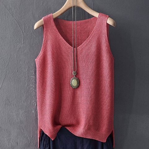 Blusas Mujer De Moda 2022 Blouse Women Summer Sleeveless Knitted Blouse Shirt Women Clothes V-neck Blouse Women Tops Shirts C855 ► Photo 1/6