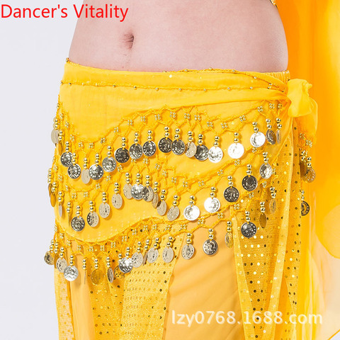 Belly Dance Female adult temperament Tulle Waist Chain Apparel Women 3 Row Coins Hip Scarf Practice Accessories ► Photo 1/6