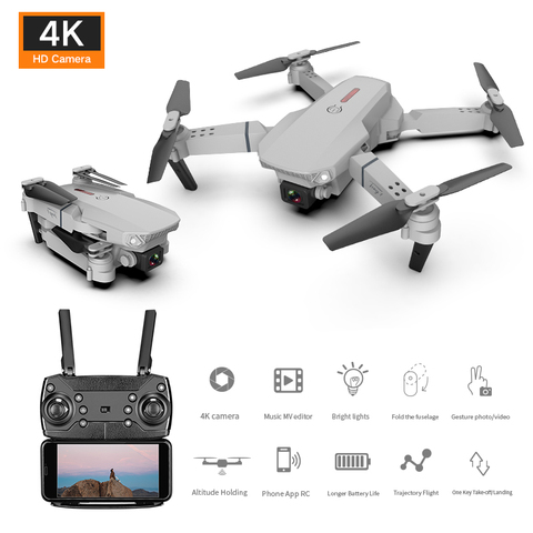 E88 Pro 4k Drone Dual Camera Visual Positioning Rc Quadcopter 1080P HD WiFi Fpv Height Hold Foldable Wide-angle Airplane Drone ► Photo 1/6