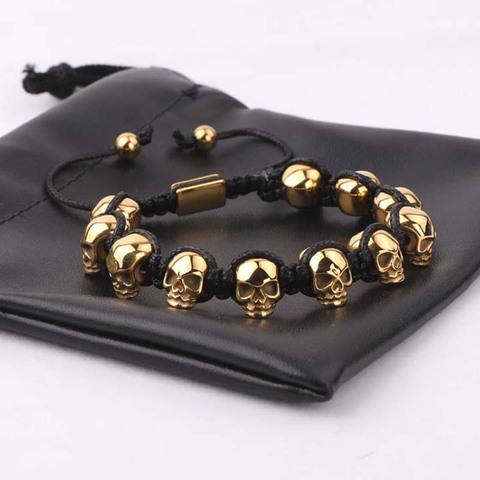 Men Jewelry Bracelet Stainless Steel Skull Braided Wrap Beads Bracelet For Men ► Photo 1/6