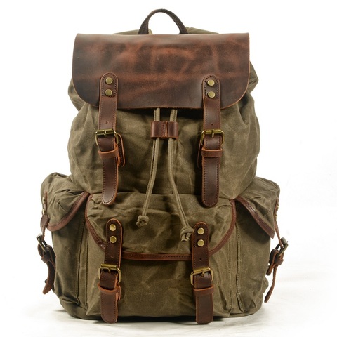 Waterproof Canvas Backpacks For Men Leather Laptop Rucksack Retro Big Capacity Travel Bag Trend Street Young Motorcycle Daypacks ► Photo 1/6