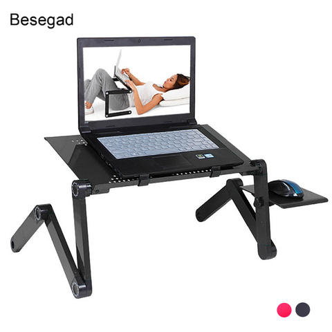 Besegad Laptop Stand On Bed Desk 360 Degree Adjustable Foldable Aluminum Notebook Holder with Cooling Pad Mouse Pad For Macbook ► Photo 1/6