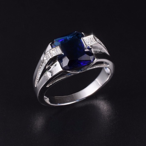 Classic 925 streling Silver Square Blue Sapphire Rings Eternal Cocktail Wedding ring for Men Wome jewelry boy Size 8-13 ► Photo 1/1