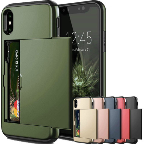 Armor Slide Card Case For iPhone 11 11Pro Max Card Slot Holder Cover 5 5s 6 6S 7 8 Plus X XS Max XR Fundas Capa ► Photo 1/6