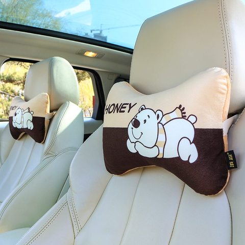 2pcs/Set Cartoon Car Headrest Neck Pillow Cushion Cute Universal Car Pillow Soft PP Cotton Car Interior Accessories Women Girls ► Photo 1/6