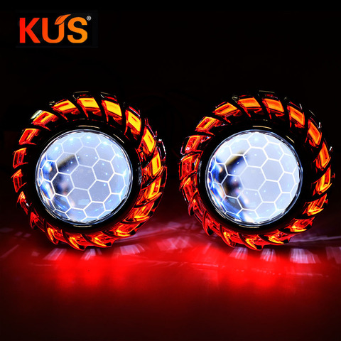 2.5 Inch Blue Coating Honeycomb Mini Bi Xenon Projector Lens DRL angel eyes shroud Mask Fit H4 H7 Car Motorcycle assembly kit ► Photo 1/1