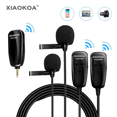 XIAOKOA DUAL UHF Lavalier Lapel Wireless Microphone Recording Vlog Youtube Live Interview for Iphone Ipad PC Android DSLR mic ► Photo 1/6