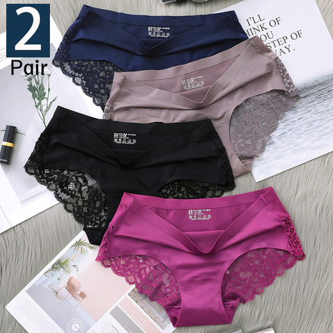 2Pcs Women's Pants exy Panties 2022 Women's Iace lingerie Solid Color Seamless briefs Mid-Rise Briefs Woman cotton underwear ► Photo 1/6
