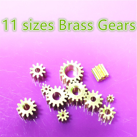 11 Sizes Brass Shaft Gears Metal Motor Teeth Copper Axis Gears Sets 1mm 2mm Hole Diameter DIY Helicopter Robot Toys Dropshipping ► Photo 1/2