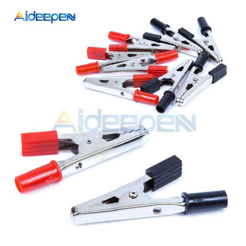 10pcs Insulated Crocodile Clips Plastic Handle Cable Lead Testing Metal Alligator Clips Clamps 52mm Length Red and Black Pair ► Photo 1/6