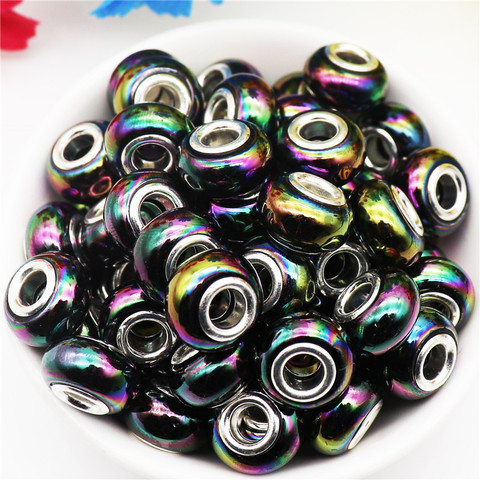 10Pcs/Lot AB Solid Color Large Hole Round Core Spacer European Beads Fit Pandora Bracelet Bangle for Women DIY Jewelry Making ► Photo 1/6