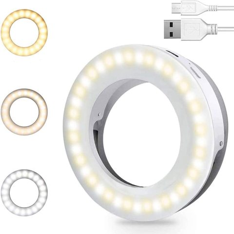 Selfie Light Ring Lights Led Circle Mini Light Clamp for Phones, Rechargeable Clip-on Makeup Fill Light Laptop Camera  Video ► Photo 1/6