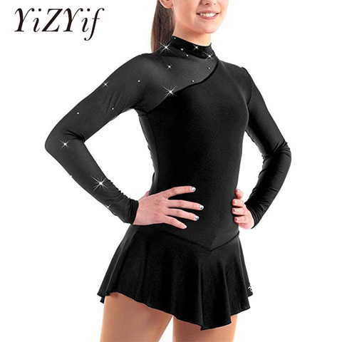 Girls gymnastic Leotard Ballet Dress Kid Skating Dress Long Sleeves Mock Neck Tulle Splice Cutouts Back Figure Ice Skating Dress ► Photo 1/6