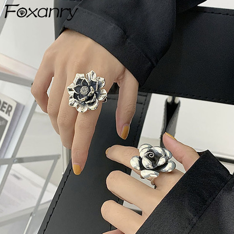 Foxanry 925 Sterling Silver Engagement Rings New Fashion Creative Exaggeration Flower Vintage Punk Party Jewelry Gifts for Women ► Photo 1/5