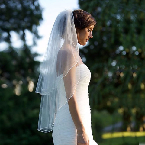 White 2 Tier Cathedral Wedding Veil Fingertip Short Elbow Length Bridal  Veils