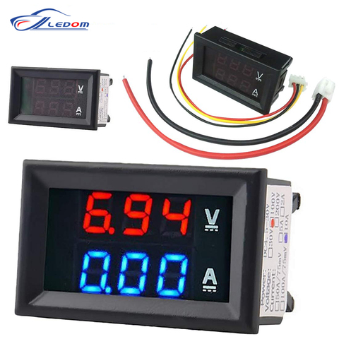 DC 100V 10A Voltmeter Digital Voltmeter Ammeter Blue + Red LED Amp Dual Digital Volt Meter Gauge Electromobile Motorcycle Car ► Photo 1/6